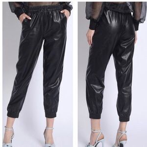 Sans Souci Black Faux Leather Joggers Pull On Elastic Waist Size M